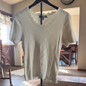 Marled Cream Ribbed Short Sleeve Top